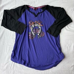 Betsey Johnson Betseyville Graphic Purple and Black Long Sleeve Tee Western Y2K